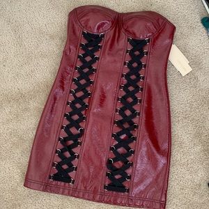 June Eleven red leather dress